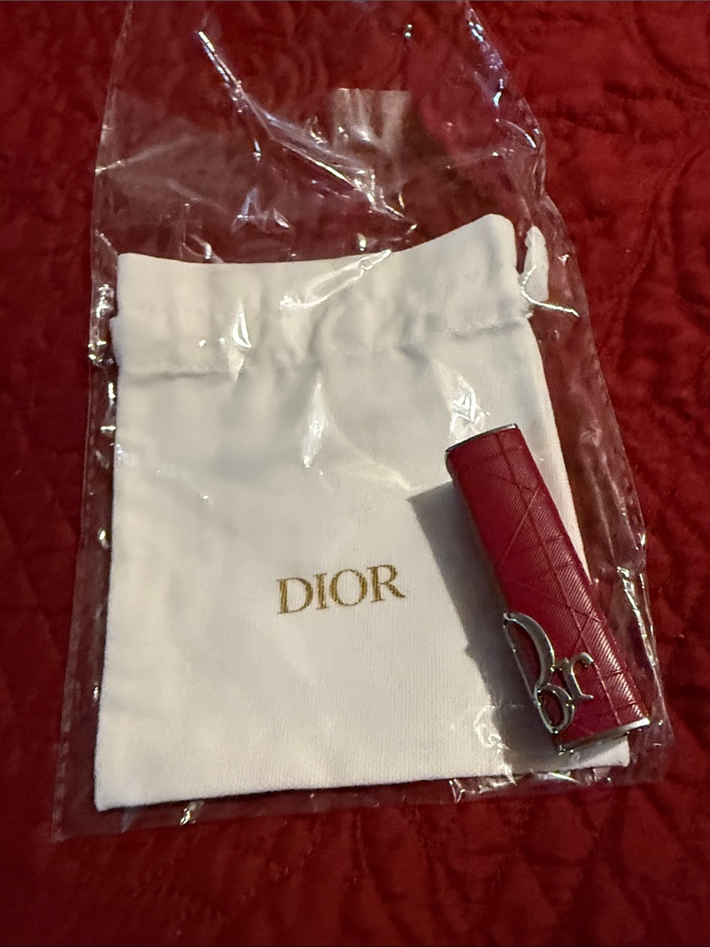 Dior Red Quilted design Lipstick Case with Bag - Picture 2 of 4